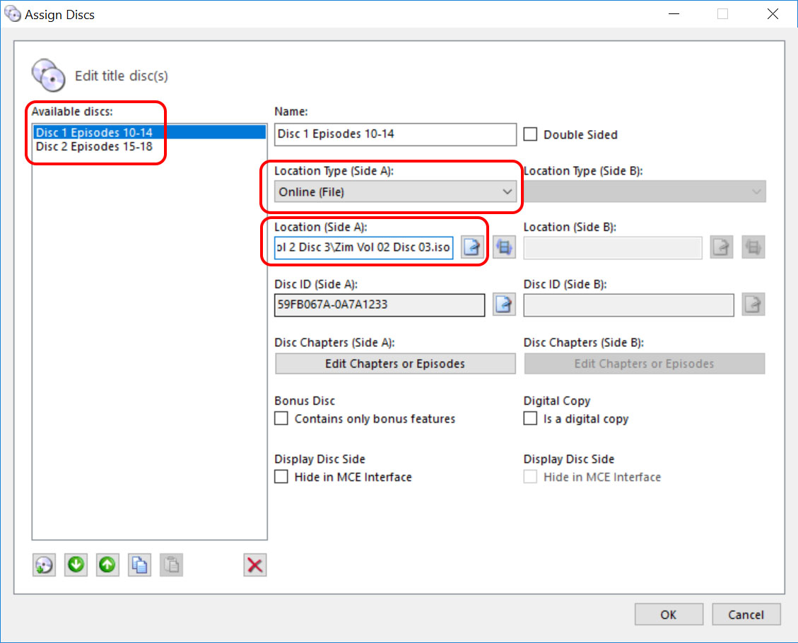 Using the Assign Discs panel to assign the Online File paths for all ISO's in a single folder.
