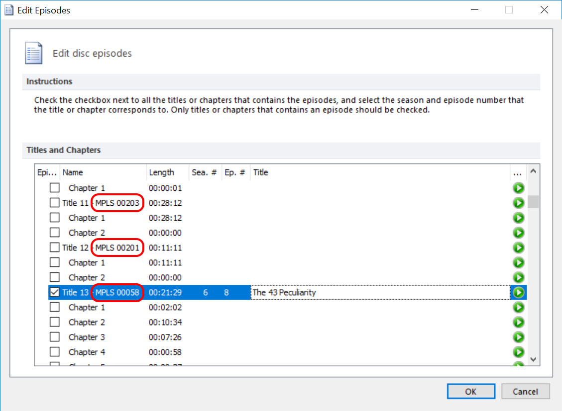 MPLS #'s appear next to the Title #'s, and are required on Blu-ray discs for Episode Direct-Play to work.