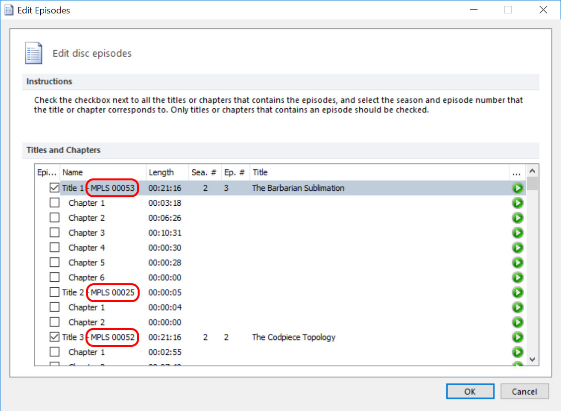 Now that MPLS #'s are showing, assign Season &amp; Episode #'s same as you would a DVD.