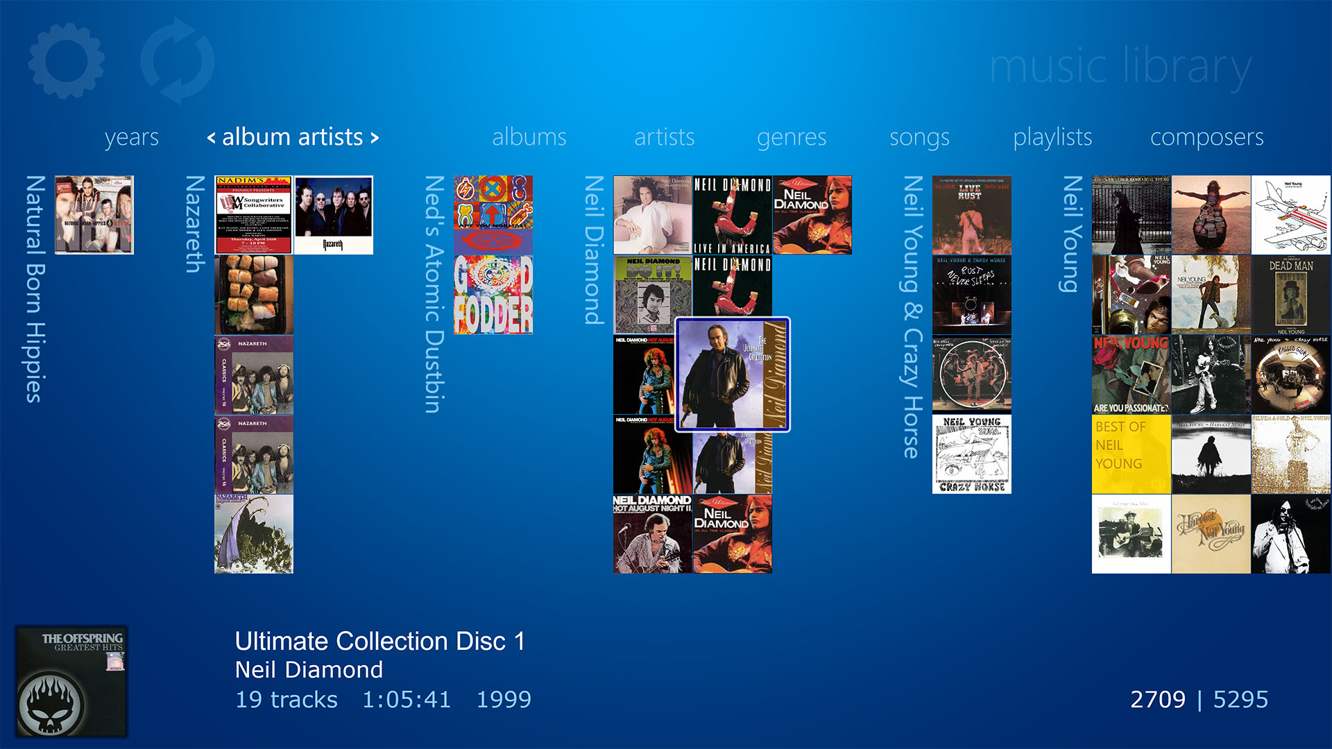 WMC style Music Library displaying all Albums by Artist